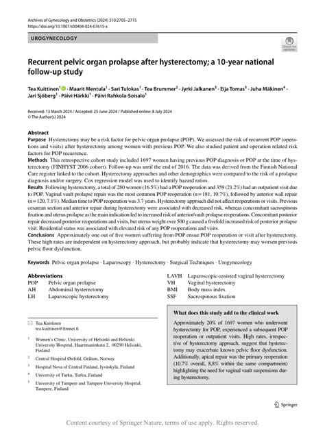 Pelvic organ prolapse after hysterectomy: A 10‐year .